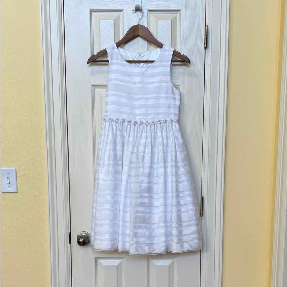 American Princess Girl Sz 14 Wht Faux Pearl Trim Dress Flower Girl Wedding Beach